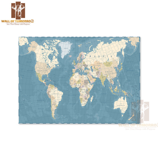 Vintage World Map Detailed I Educational High Quality Unframed Poster Print & Waterproof Poster Print Wall Décor