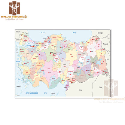 Turkey Administrative Map Educational High Quality Unframed Poster Print & Waterproof Poster Print Wall Décor