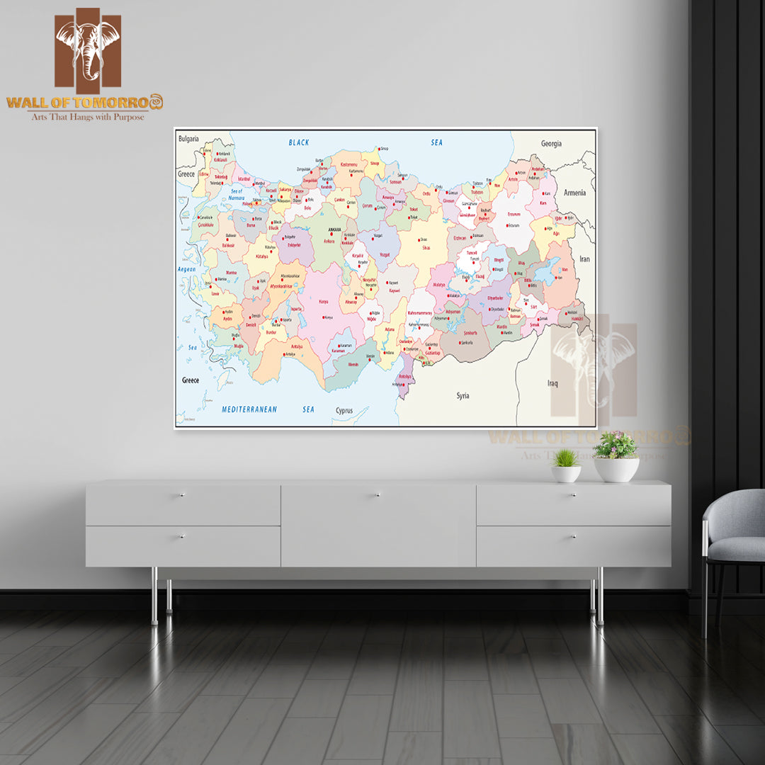 Turkey Administrative Map Educational High Quality Unframed Poster Print & Waterproof Poster Print Wall Décor
