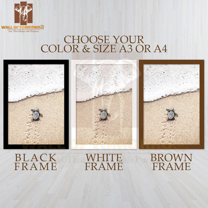 Baby Turtle On Beach High Quality Glass Frame Wall Décor