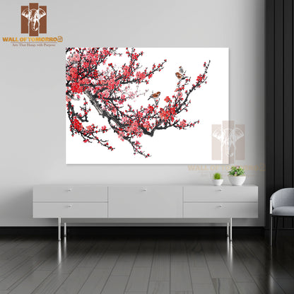 Birds On Red Flower Tree Painting High Quality Unframed Poster Print & Waterproof Poster Print Wall Décor
