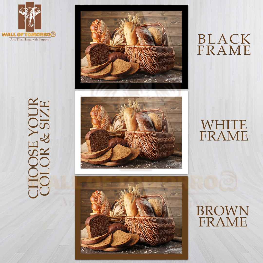 Different Bread with Ears in Basket on Wooden Background High Quality Unframed Poster Print & Waterproof Poster Print Wall Décor