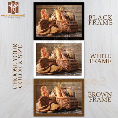 Different Bread with Ears in Basket on Wooden Background High Quality Unframed Poster Print & Waterproof Poster Print Wall Décor