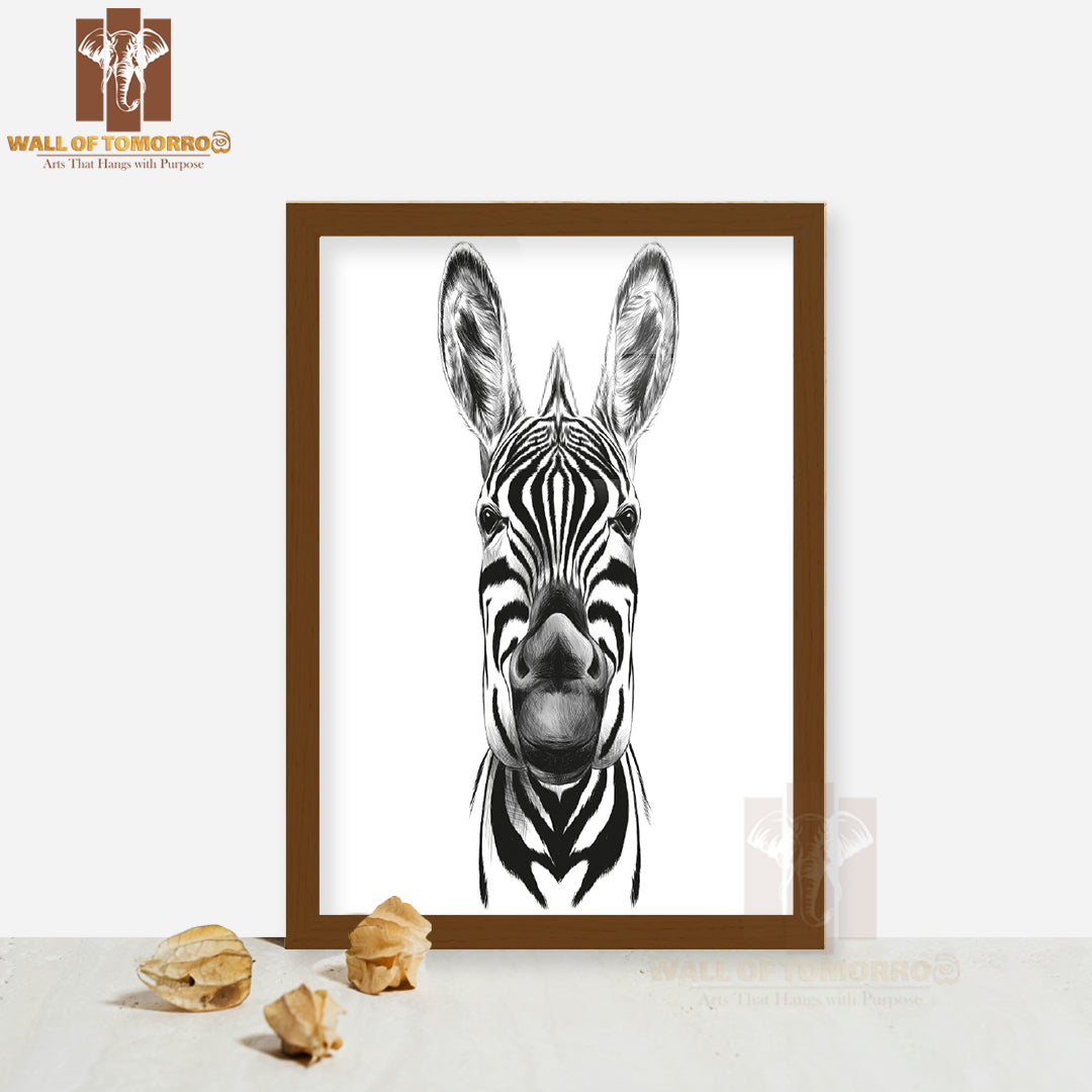 Good Zebra Smiling Black and White Face Sketch High Quality Glass Frame Wall Décor