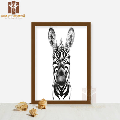 Good Zebra Smiling Black and White Face Sketch High Quality Glass Frame Wall Décor