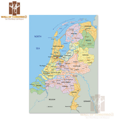 Netherlands Highly Detailed Political Map Educational High Quality Unframed Poster Print & Waterproof Poster Print Wall Décor