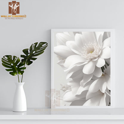 Cluster Of Delicate White Flowers Against a Soft Gray Background High Quality Glass Frame Wall Décors in Sri Lanka