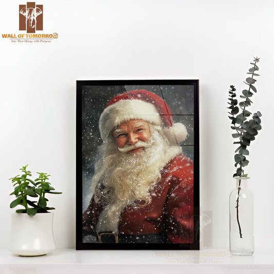 Antique Santa Claus Oil Painting High Quality Glass Frame Wall Décor