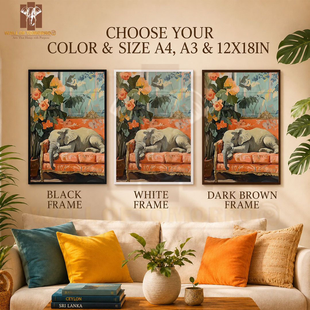 Elephant on Sofa Animals High Quality Glass Frame Wall Décor in Sri Lanka