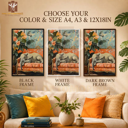 Elephant on Sofa Animals High Quality Glass Frame Wall Décor in Sri Lanka
