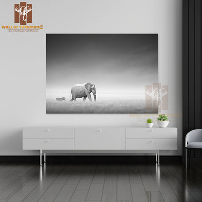 Elephant With Zebra Behind on Open Plains of Etosha High Quality Unframed Poster Print & Waterproof Poster Print Wall Décor