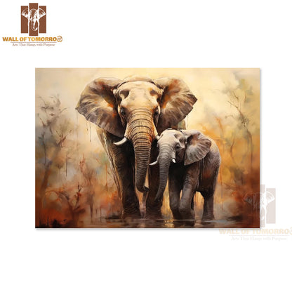 Protective Adult Elephant Beside a Calf Animals High Quality Unframed Poster Print & Laminated Poster Print Wall Décor in Sri Lanka
