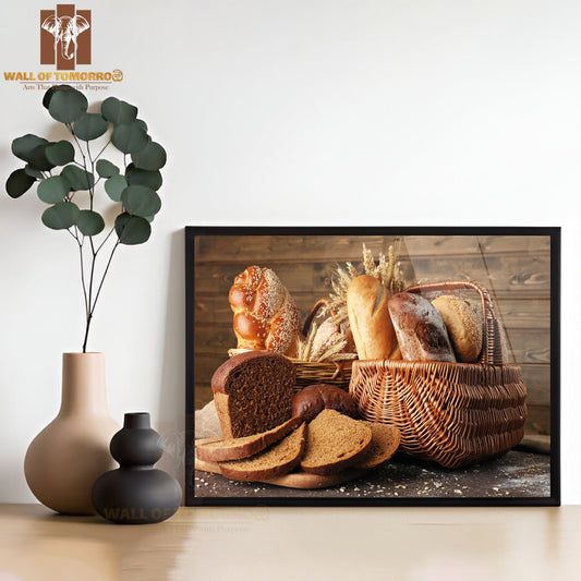 Different Bread with Ears in Basket on Wooden Background High Quality Unframed Poster Print & Waterproof Poster Print Wall Décor