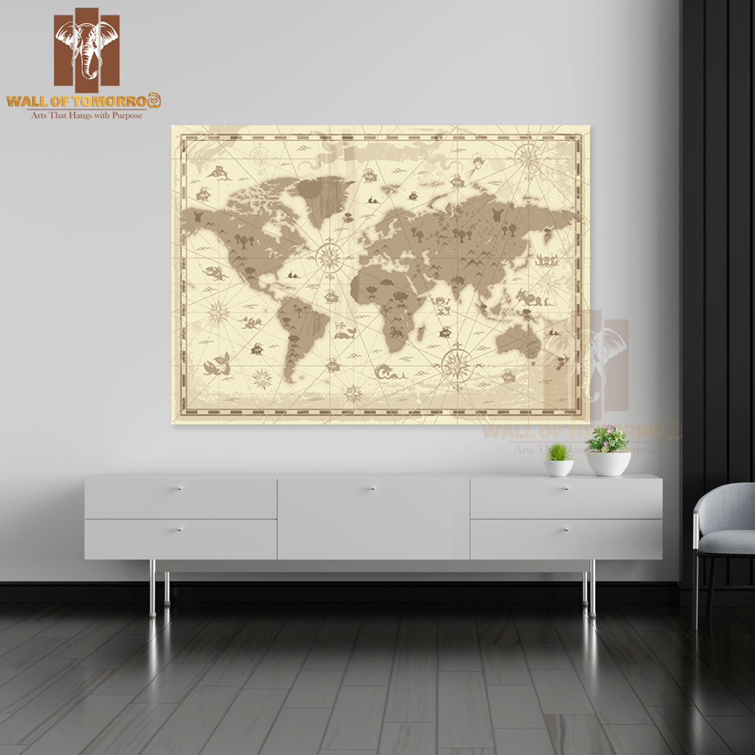 Map Of the World with Mountains Educational High Quality Unframed Poster Print & Waterproof Poster Print Wall Décor