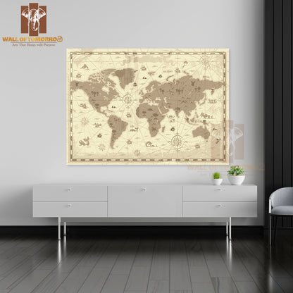 Map Of the World with Mountains Educational High Quality Unframed Poster Print & Waterproof Poster Print Wall Décor