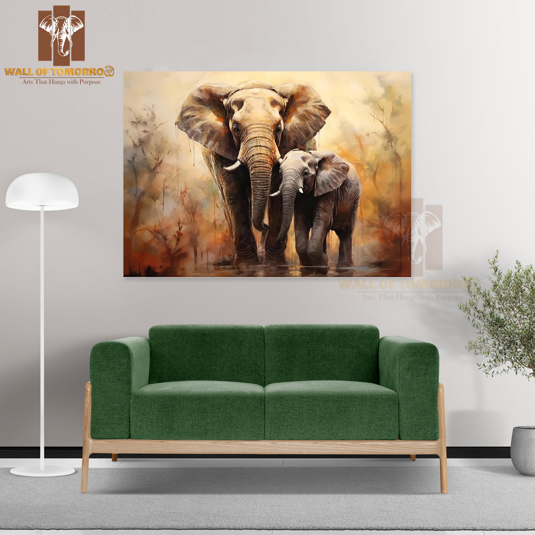 Protective Adult Elephant Beside a Calf Animals High Quality Unframed Poster Print & Laminated Poster Print Wall Décor in Sri Lanka