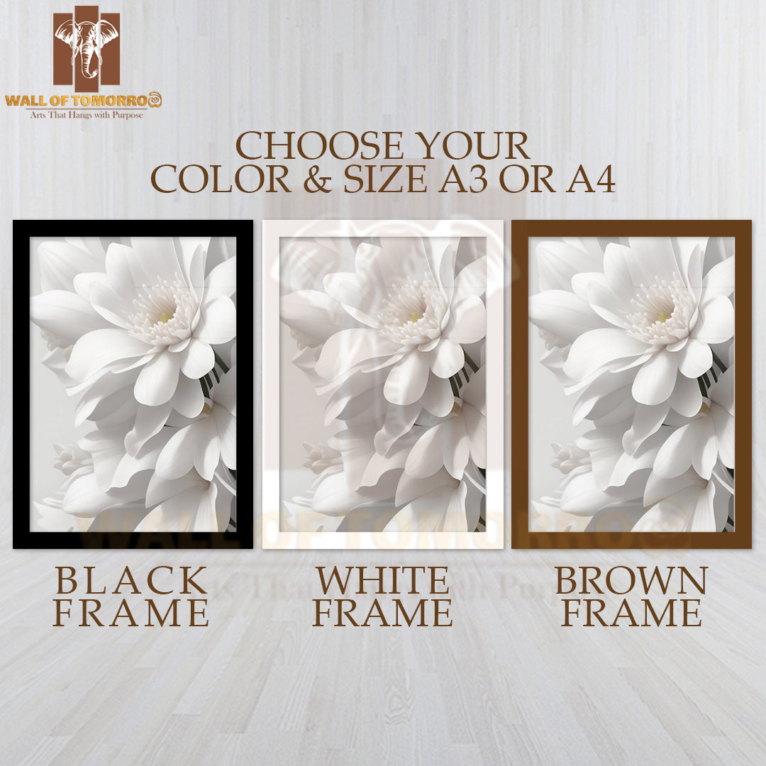 Cluster Of Delicate White Flowers Against a Soft Gray Background High Quality Glass Frame Wall Décors in Sri Lanka