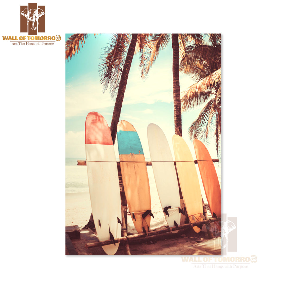 Surfboards on Top of a Wooden Bench High Quality Unframed Poster Print & Waterproof Poster Print Wall Décor