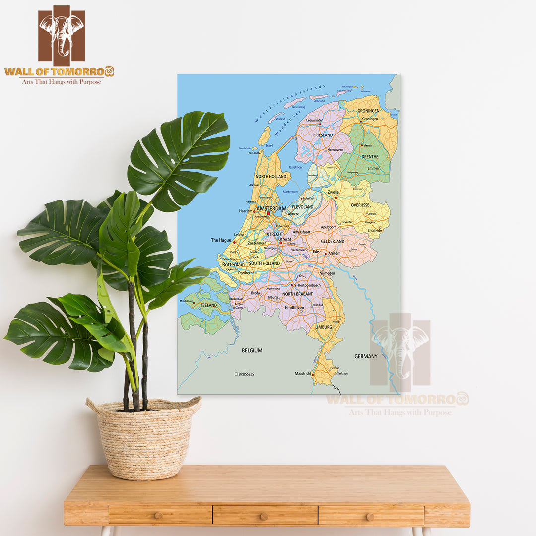 Netherlands Highly Detailed Political Map Educational High Quality Unframed Poster Print & Waterproof Poster Print Wall Décor