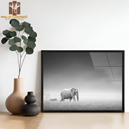 Elephant With Zebra Behind on Open Plains of Etosha High Quality Unframed Poster Print & Waterproof Poster Print Wall Décor