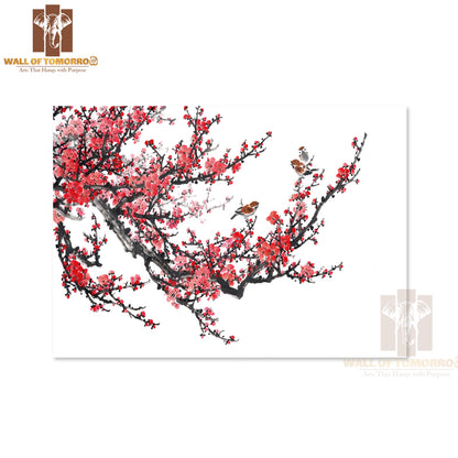 Birds On Red Flower Tree Painting High Quality Unframed Poster Print & Waterproof Poster Print Wall Décor