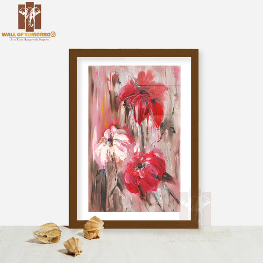 Colorful Abstract Flowers Oil Painting High Quality Glass Frame Wall Décor