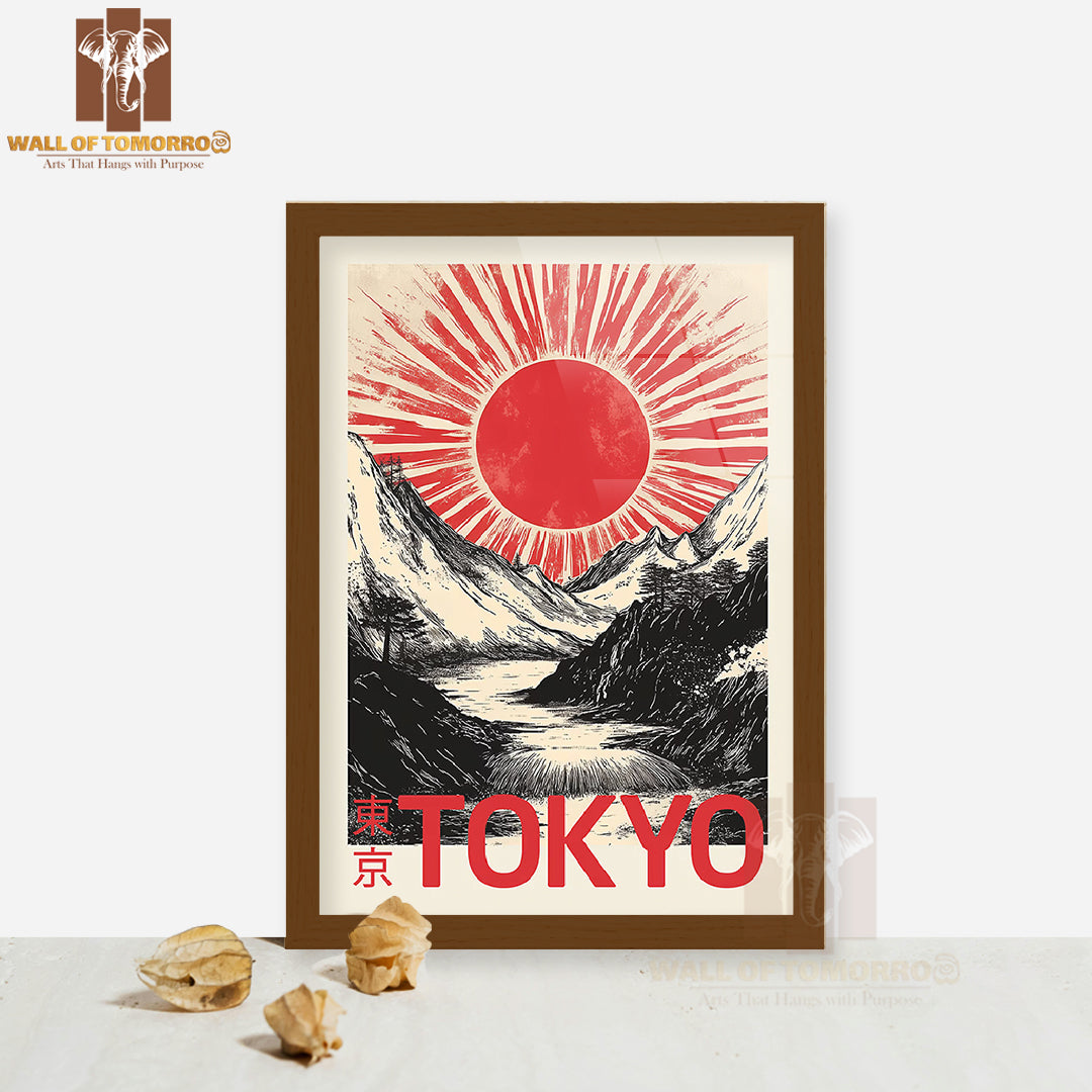 Couple Under an Umbrella on Street Red Eiffel Tower High Quality Glass Frame Wall Décor