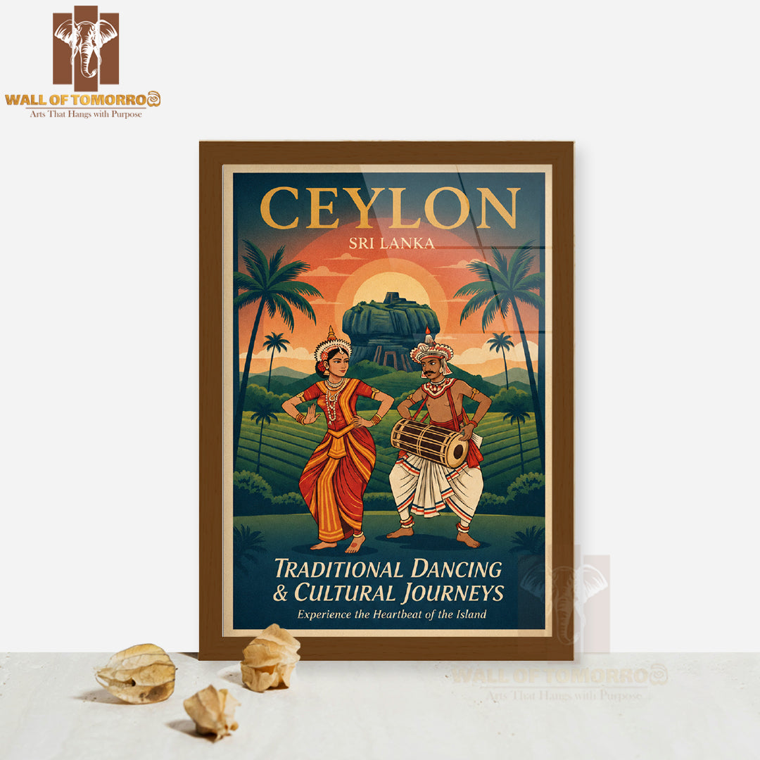 Ceylon Sri Lanka Traditional Dancing Travel High Quality Glass Frame Wall Décor