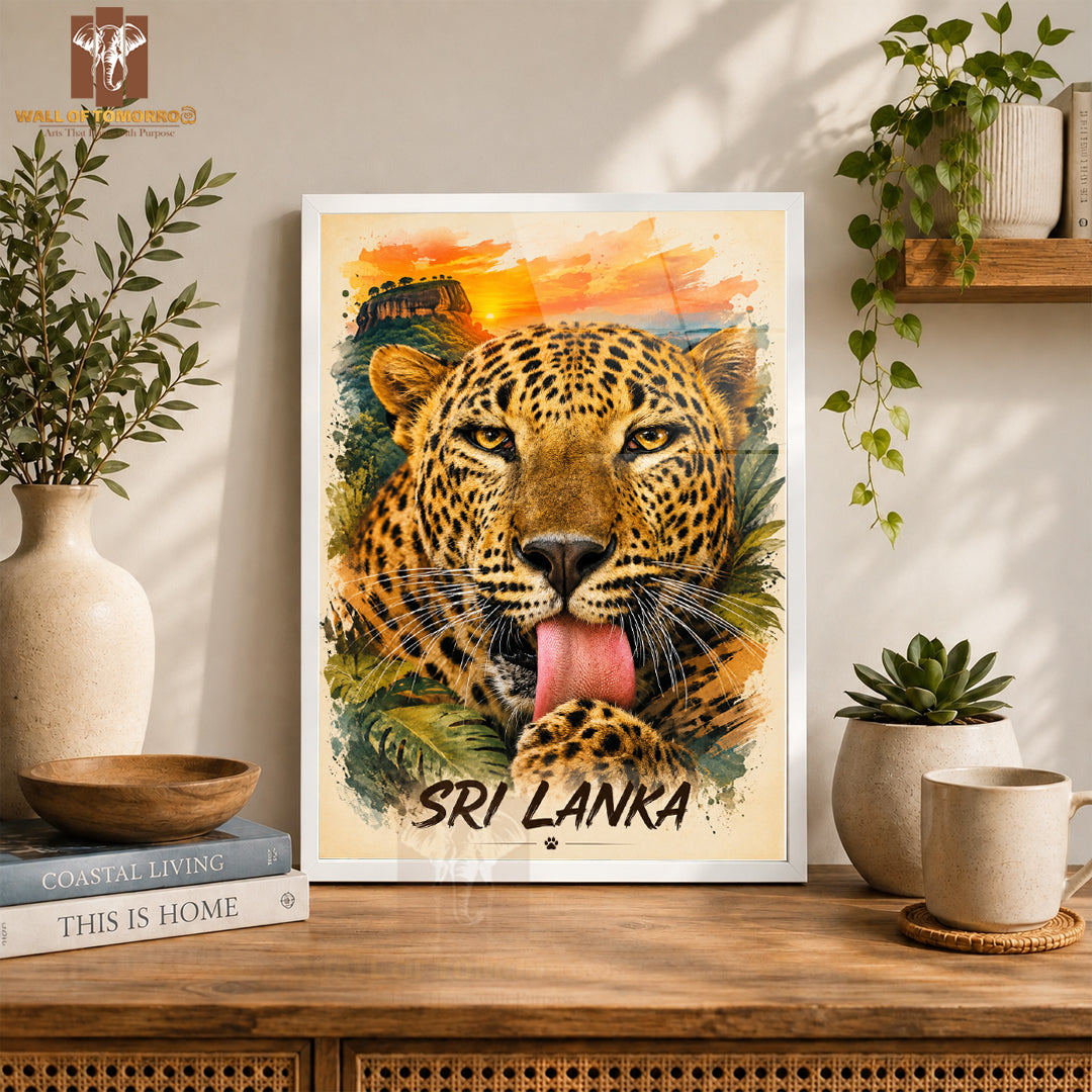 Leopard (Kotiya) Sri Lanka Travel Animals High Quality Glass Frame Wall Décor