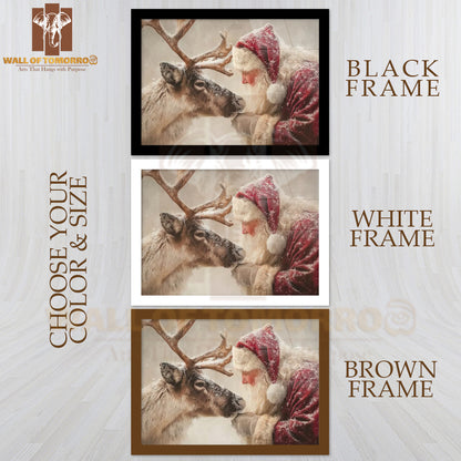 Santa and Reindeer Christmas High Quality Glass Frame Wall Décor