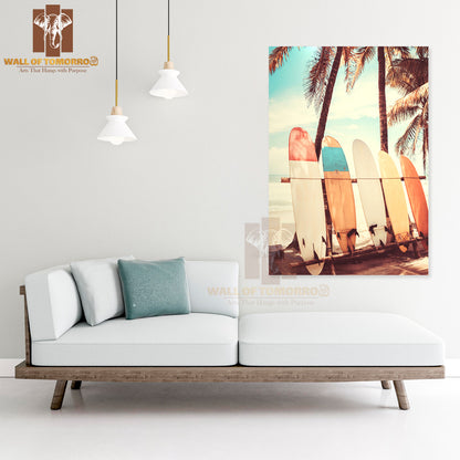 Surfboards on Top of a Wooden Bench High Quality Unframed Poster Print & Waterproof Poster Print Wall Décor