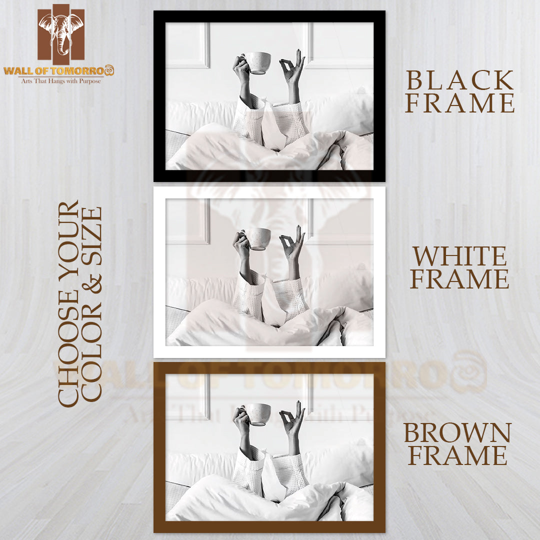Morning Zen Coffee In Bed High Quality Glass Frame Wall Décor