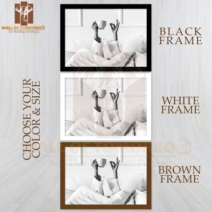 Morning Zen Coffee In Bed High Quality Glass Frame Wall Décor