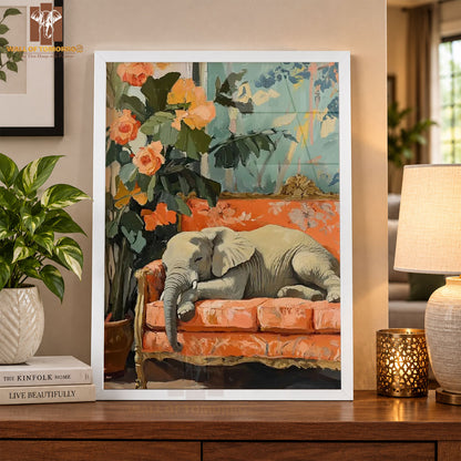 Elephant on Sofa Animals High Quality Glass Frame Wall Décor in Sri Lanka