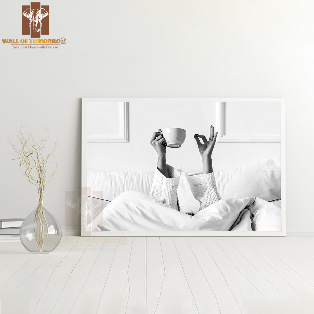Morning Zen Coffee In Bed High Quality Glass Frame Wall Décor
