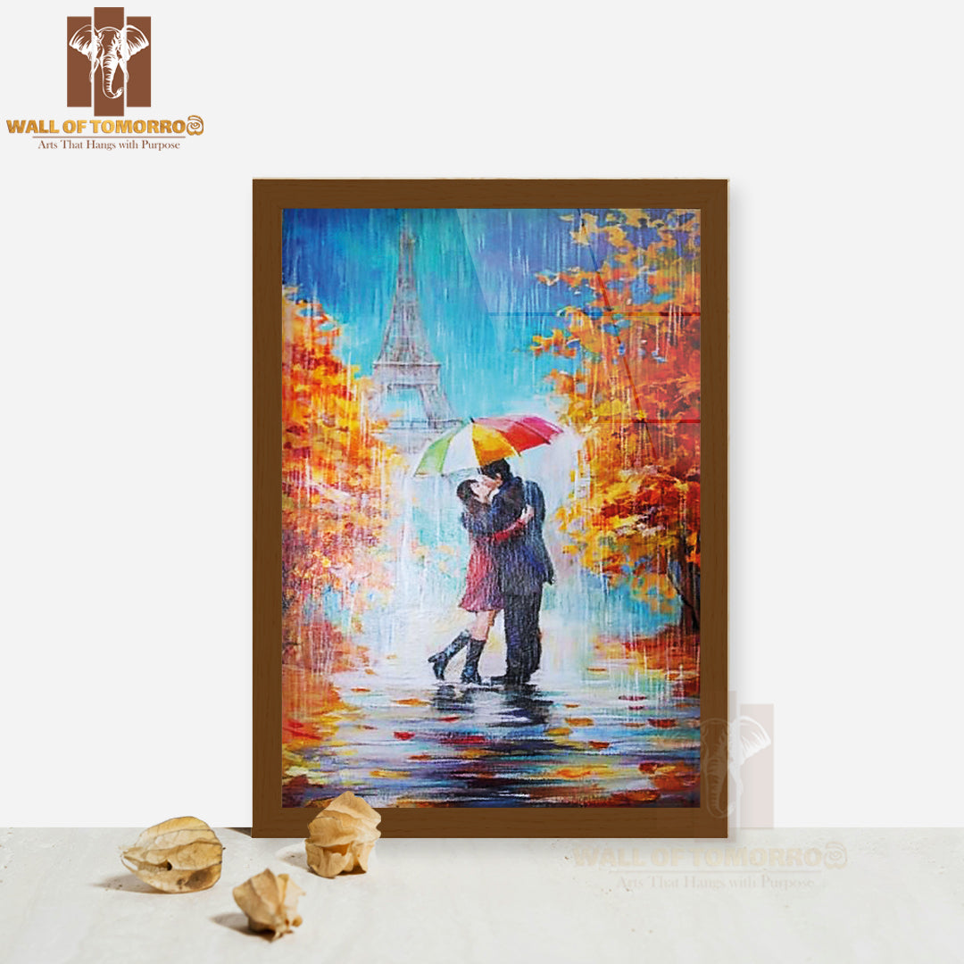 Paris Eiffel Tower Romantic Gorgeous Painting High Quality Glass Frame Wall Décor
