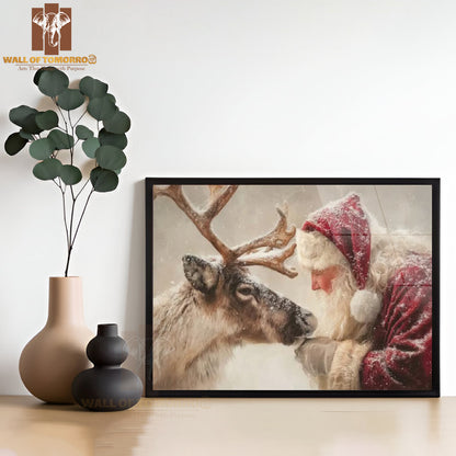 Santa and Reindeer Christmas High Quality Glass Frame Wall Décor
