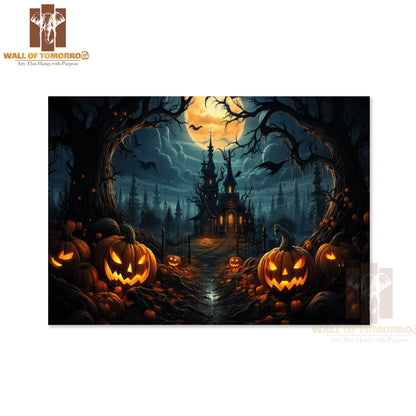 Spooky Halloween Scene with Glowing Jack-O'-Lanterns High Quality Unframed Poster Print & Waterproof Poster Print Wall Décor