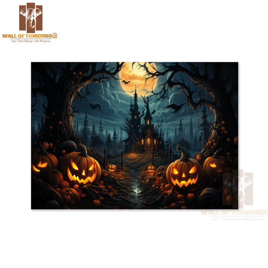 Spooky Halloween Scene with Glowing Jack-O'-Lanterns High Quality Unframed Poster Print & Waterproof Poster Print Wall Décor
