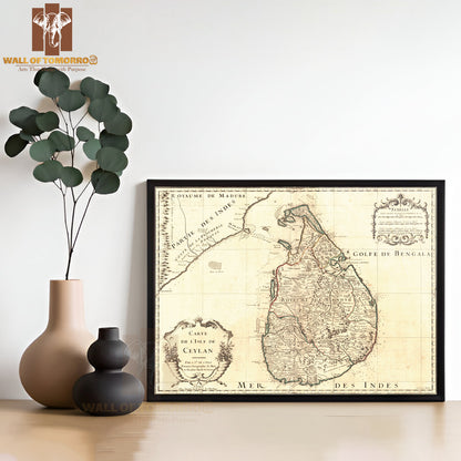 Carte de l'isle de Ceylan, CeylonSri Lanka 1722 map High Quality Glass Frame Wall Décors in Sri Lanka