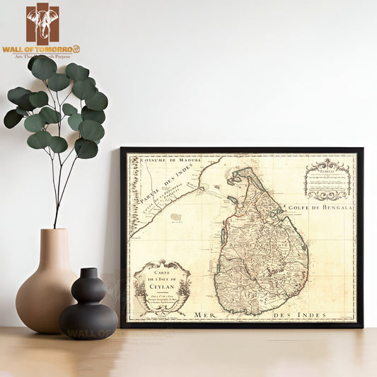 Carte de l'isle de Ceylan, CeylonSri Lanka 1722 map High Quality Glass Frame Wall Décors in Sri Lanka