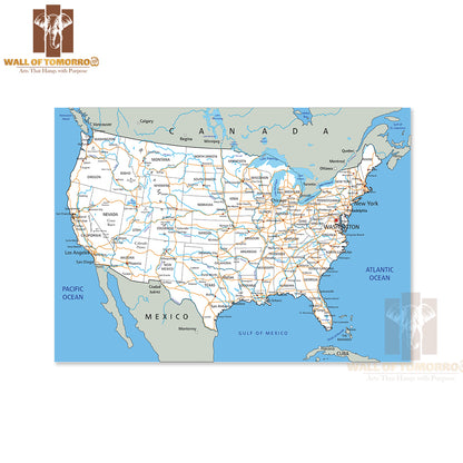 High Detailed United States of America Road Map Educational High Quality Unframed Poster Print & Waterproof Poster Print Wall Décor