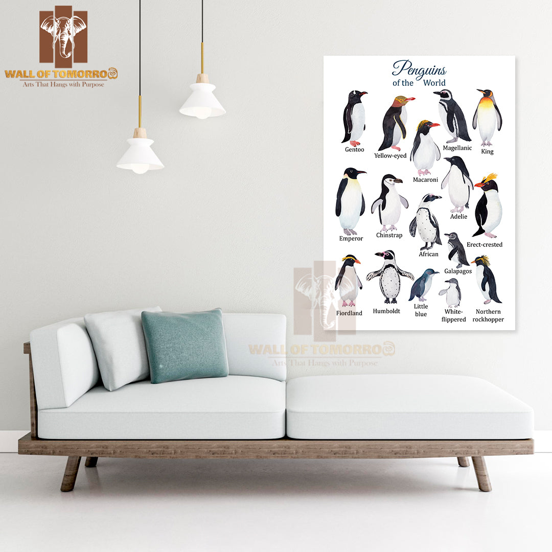 Penguins Species Watercolor Educational High Quality Unframed Poster Print & Waterproof Poster Print Wall Décor