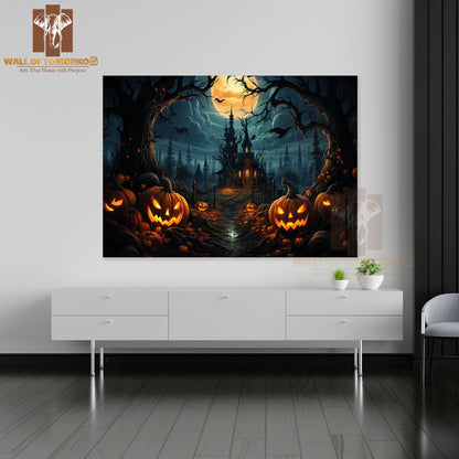 Spooky Halloween Scene with Glowing Jack-O'-Lanterns High Quality Unframed Poster Print & Waterproof Poster Print Wall Décor