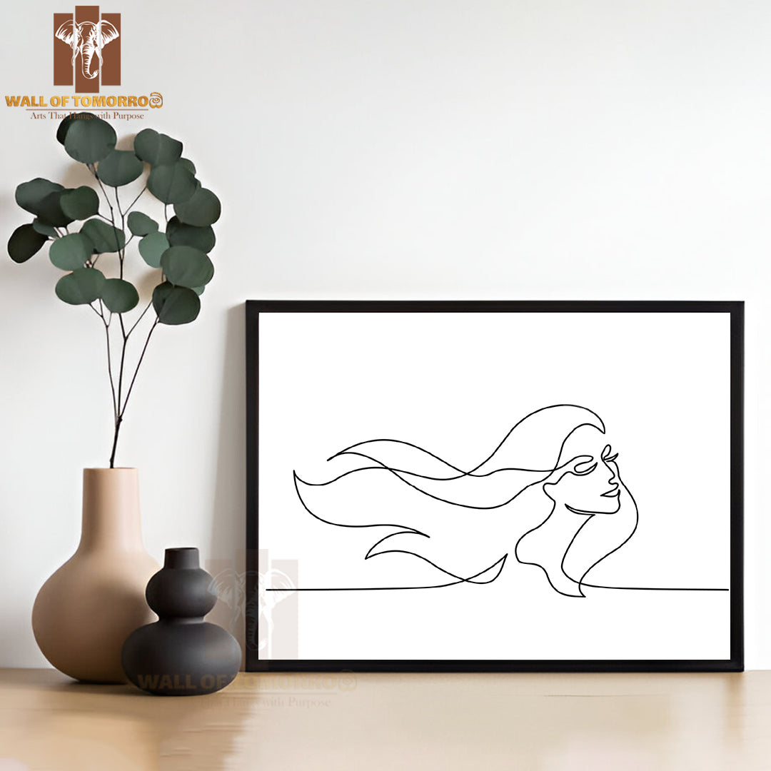 Abstract Portrait of Pretty Young Woman High Quality Glass Frame Wall Décor