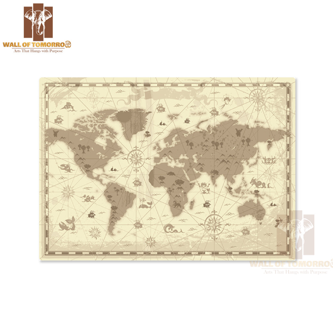 Map Of the World with Mountains Educational High Quality Unframed Poster Print & Waterproof Poster Print Wall Décor