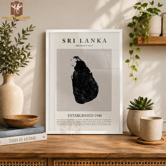 Abstract Sri Lanka Map Vintage High Quality Glass Frame Wall Décor