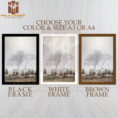 Sheep’s In Fog Faded Photography High Quality Glass Frame Wall Décor