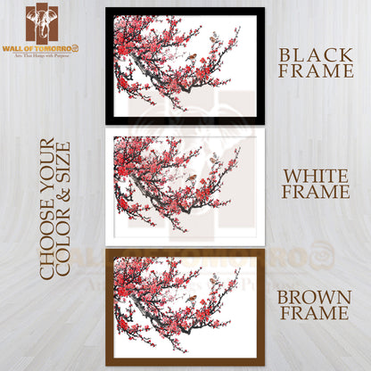 Birds On Red Flower Tree Painting High Quality Unframed Poster Print & Waterproof Poster Print Wall Décor