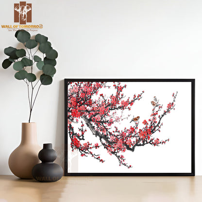 Birds On Red Flower Tree Painting High Quality Unframed Poster Print & Waterproof Poster Print Wall Décor